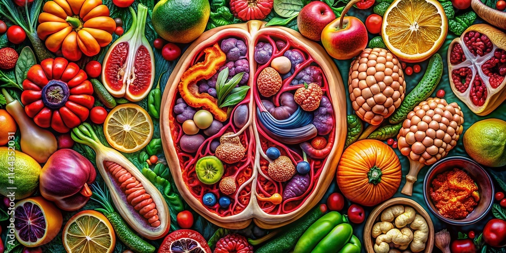 Glowing Anatomy: Abstract Food Art, Vitality, Energy, Human Body, Dynamic Composition Glowing Anatomy: Abstract Food Art, Vitality, Energy, Human Body, Dynamic Composition