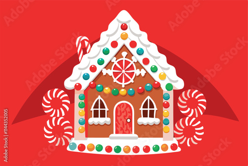 A whimsical, intricately decorated gingerbread house, showcasing delightful architectural details and colorful icing.  Capture its festive charm.