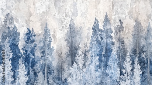 Serene Abstract Blue Forest Landscape with Soft Watercolor Effects