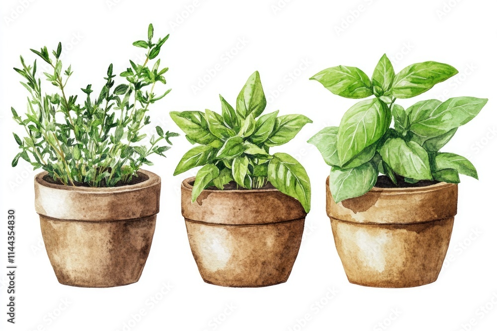Fototapeta premium Three potted plants in a row.