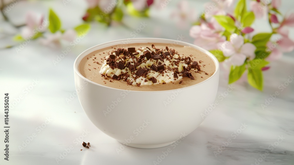 Creamy Chocolate Dessert Bowl with Whipped Cream and Chocolate Shavings Decor Creamy Chocolate Dessert Bowl with Whipped Cream and Chocolate Shavings Decor