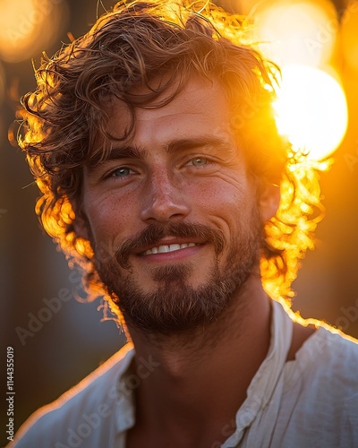 Casual Portrait of Smiling Man with Messy Hair in Warm Natural Sunlight