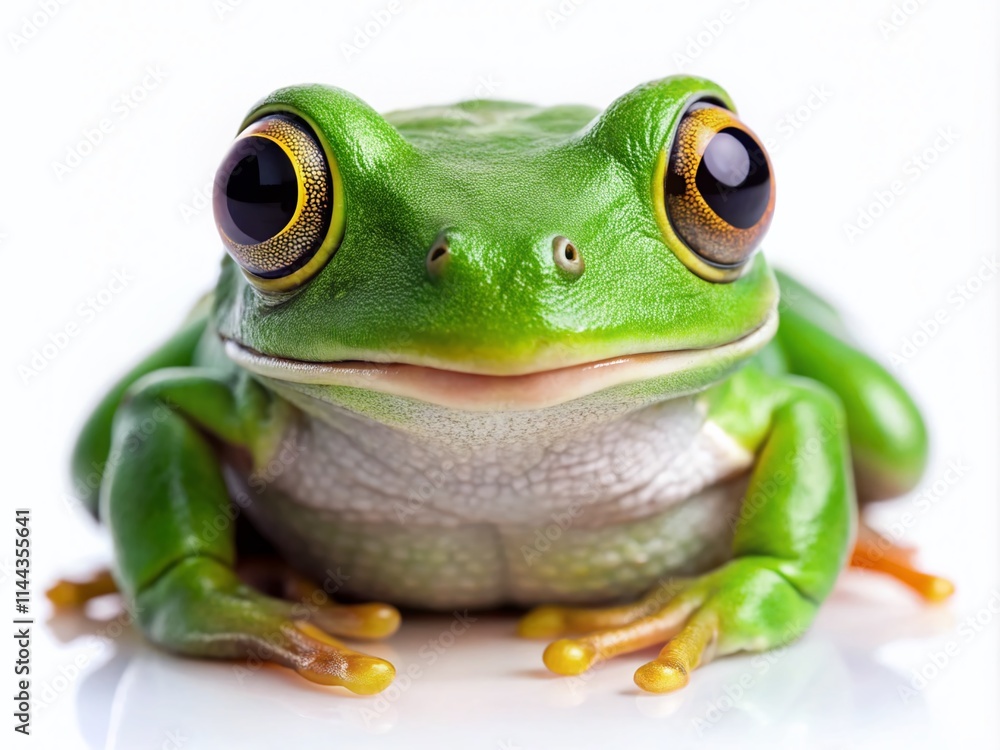 Obraz premium Green Tree Frog Portrait Photography - Isolated Amphibian Closeup