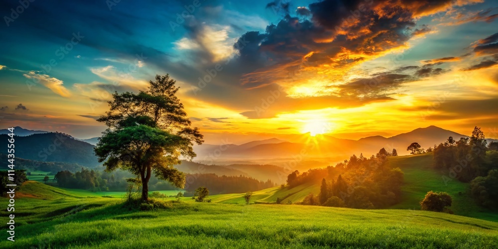 Obraz premium Green Slide Background Silhouette Photography: Nature, Landscape, Sunset, Shadow, Profile, Abstract, Dark, Light, Minimalist, Elegant, Modern