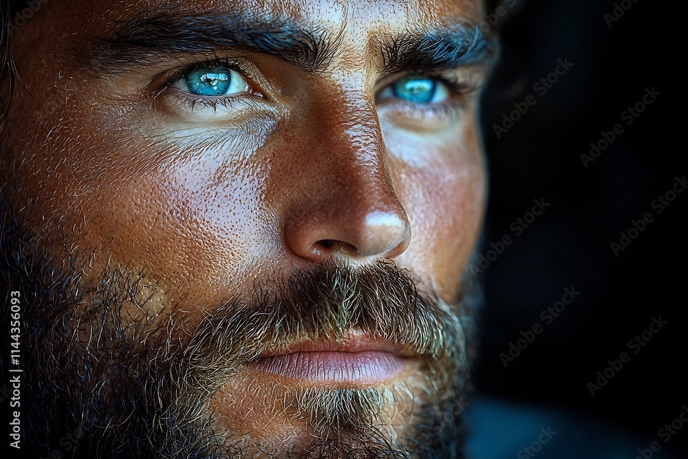 Dramatic Portrait of Handsome Bearded Man with Intense Lighting and High Contrast Dramatic Portrait of Handsome Bearded Man with Intense Lighting and High Contrast
