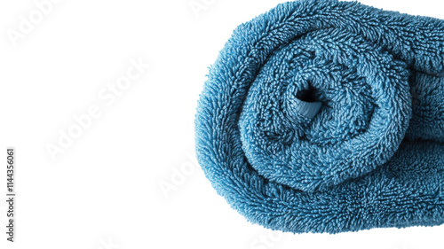 Neatly Folded Blue Bath Towel on a White Background - Ideal for Spa, Bathroom Decor, and Promotional Material.