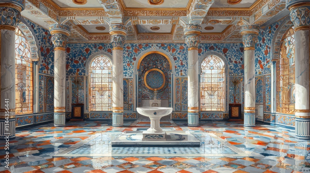 Obraz premium Sunlit Arabesque Palace Interior: A Vision of Opulence and Serenity