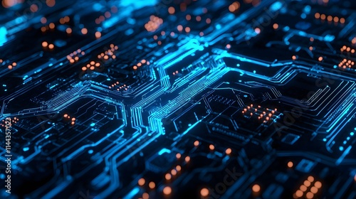 Blue Quantum Circuits with Modern Tech Texture