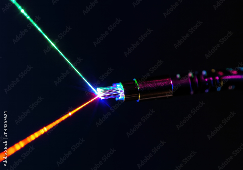 Bright lasers creating colorful beams in a dark setting with a high-tech laser device Bright lasers creating colorful beams in a dark setting with a high-tech laser device