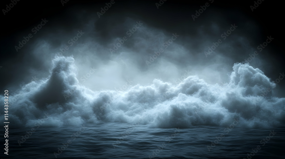 Fototapeta premium Dark, moody cloudscape over a calm sea at night.