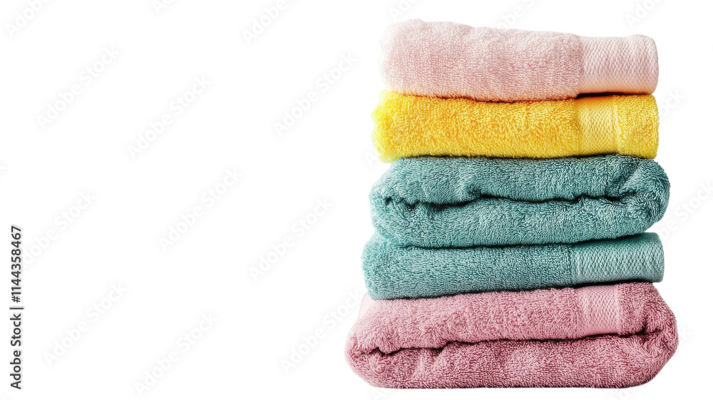 A beautifully arranged stack of colorful bath towels perfect for enhancing bathroom decor or spa aesthetics, showcasing various hues and textures that appeal to design enthusiasts.. A beautifully arranged stack of colorful bath towels perfect for enhancing bathroom decor or spa aesthetics, showcasing various hues and textures that appeal to design enthusiasts..