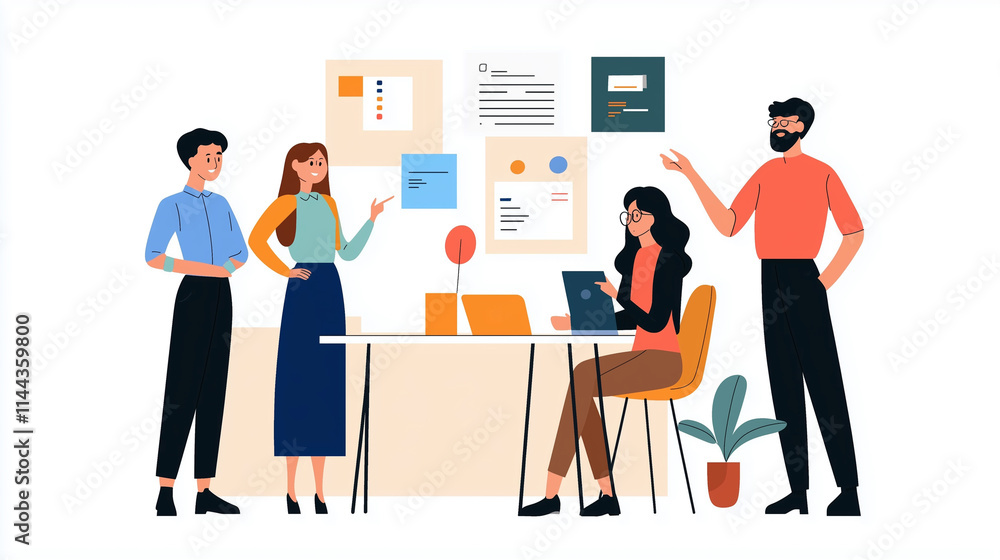 Creative Team Discussing Project in Office, Flat Design Illustration Creative Team Discussing Project in Office, Flat Design Illustration