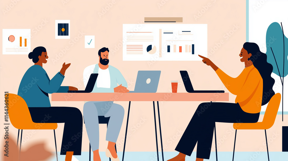 Entrepreneurs Discussing Startup Funding, Flat Design Illustration Entrepreneurs Discussing Startup Funding, Flat Design Illustration
