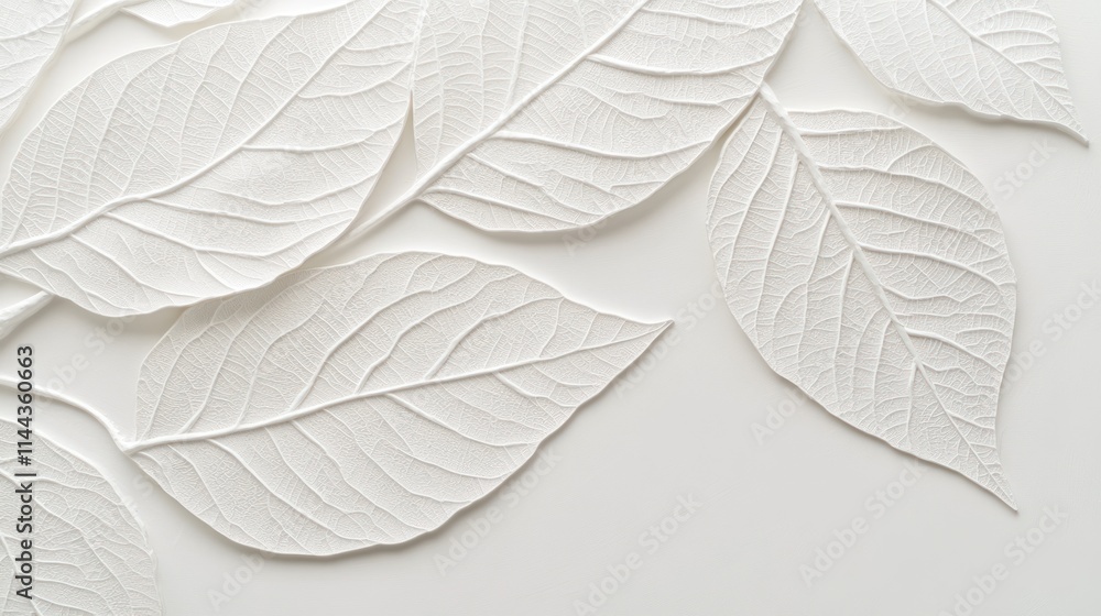 White embossed leaves arranged on a white background, creating a minimalist and elegant design. White embossed leaves arranged on a white background, creating a minimalist and elegant design.