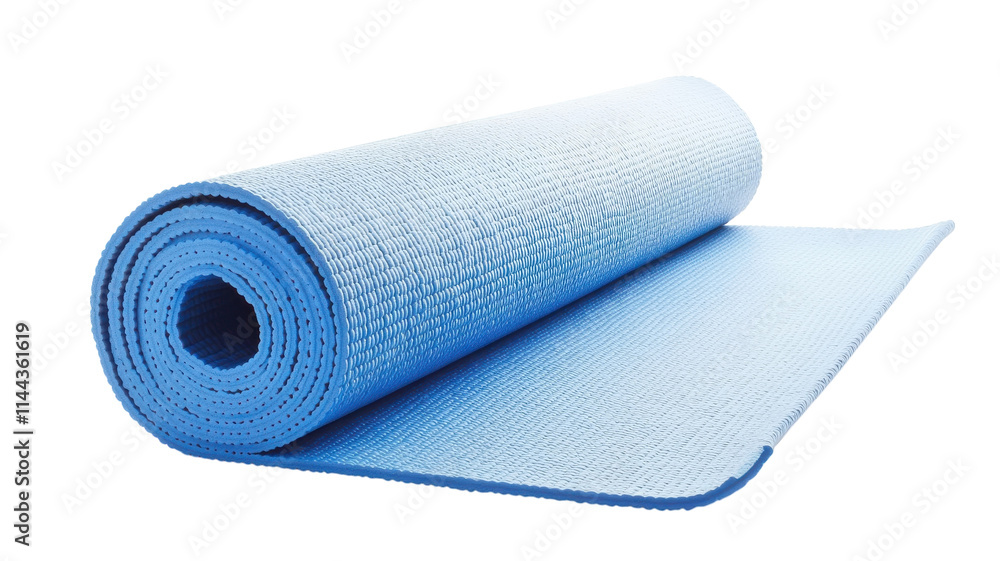 A Neatly Rolled Light Blue Yoga Mat Perfect for Home Workouts, Yoga Classes, or Fitness Sessions. Ideal for Promoting Relaxation and Wellness.. A Neatly Rolled Light Blue Yoga Mat Perfect for Home Workouts, Yoga Classes, or Fitness Sessions. Ideal for Promoting Relaxation and Wellness..
