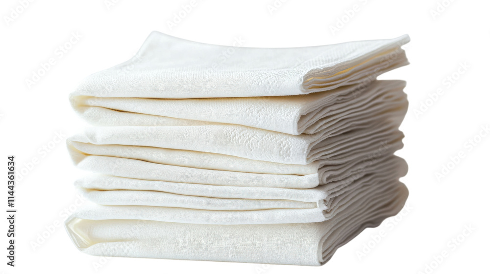 A Neatly Stacked Pile of Clean Napkins Displaying Perfect Organization and Cleanliness for Use in Restaurants and Events. A Neatly Stacked Pile of Clean Napkins Displaying Perfect Organization and Cleanliness for Use in Restaurants and Events.