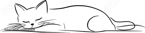 A minimalist line art illustration of a sleeping cat, showcasing its peaceful and relaxed demeanor.