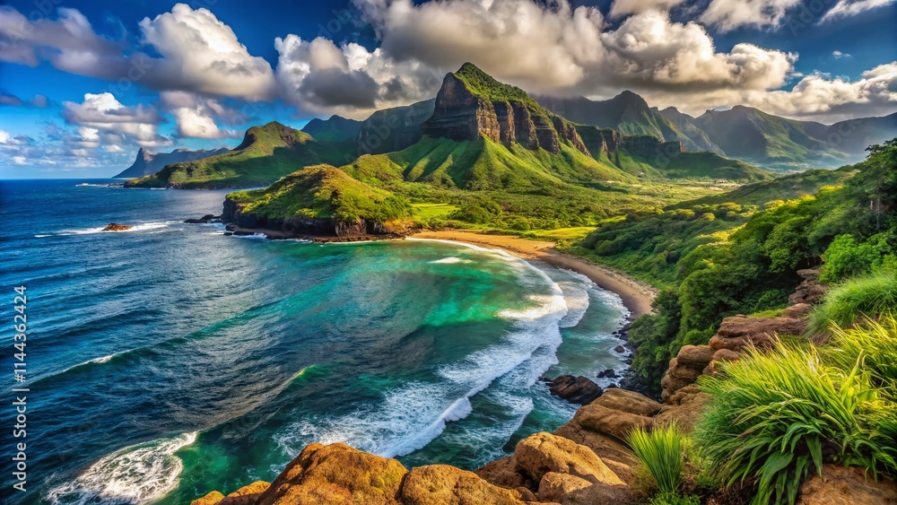 Obraz premium Kauai Maha'ulepu Heritage Trail Photography: Makawehi Bluff & Haupu Mountain Range