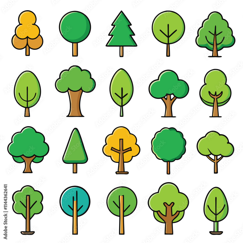 Fototapeta premium A set of natural tree icon vector illustration 