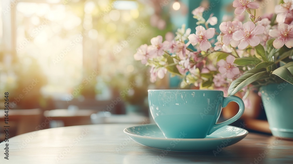 A Cup of Coffee on the Table with Blurred Background | Business Meeting, Social Gathering, Modern Cafe, Restaurant Interior, Sunny Day, Copy Space A Cup of Coffee on the Table with Blurred Background | Business Meeting, Social Gathering, Modern Cafe, Restaurant Interior, Sunny Day, Copy Space