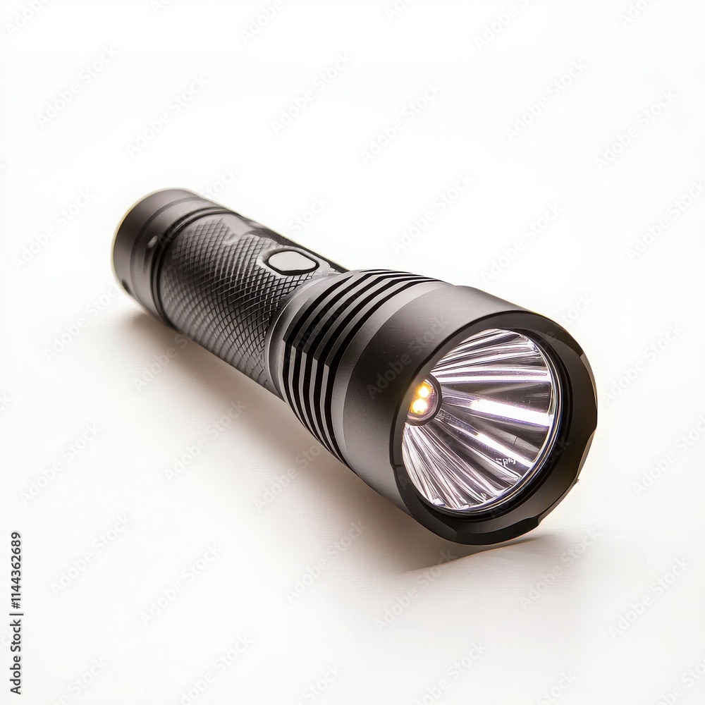 Black flashlight on white isolated background. Black flashlight on white isolated background.