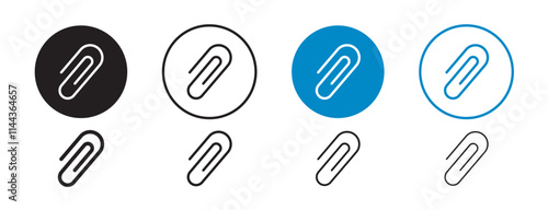 Set of 8 "Paperclip" icons with an unexpanded vector & 1 silhouette - Paperclip icon featuring a curved metallic clip symbolizing organization & office supplies