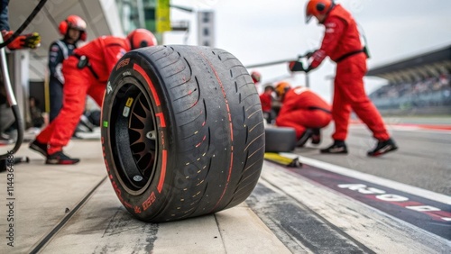 Close up view of tyre on F1 track