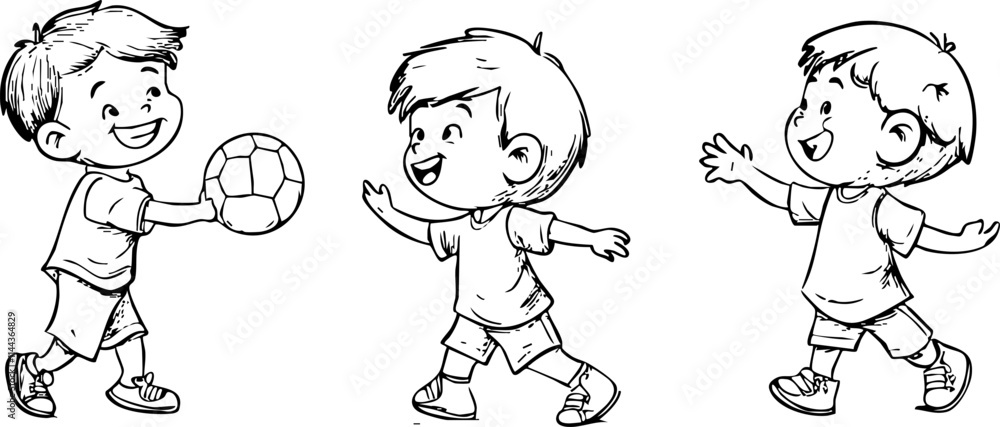 A playful illustration of three boys enjoying soccer, showcasing their happiness and active lifestyle through dynamic poses. A playful illustration of three boys enjoying soccer, showcasing their happiness and active lifestyle through dynamic poses.