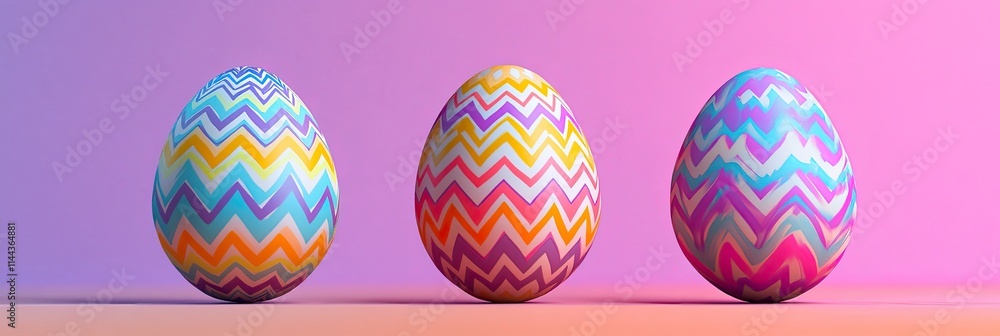 Abstract Easter eggs with bold zigzag and chevron patterns on a gradient background Abstract Easter eggs with bold zigzag and chevron patterns on a gradient background