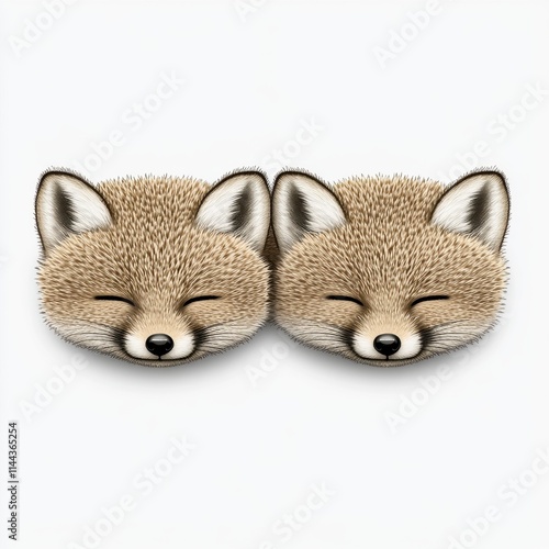 Two cute, smiling fox heads with fluffy fur and expressive features. photo