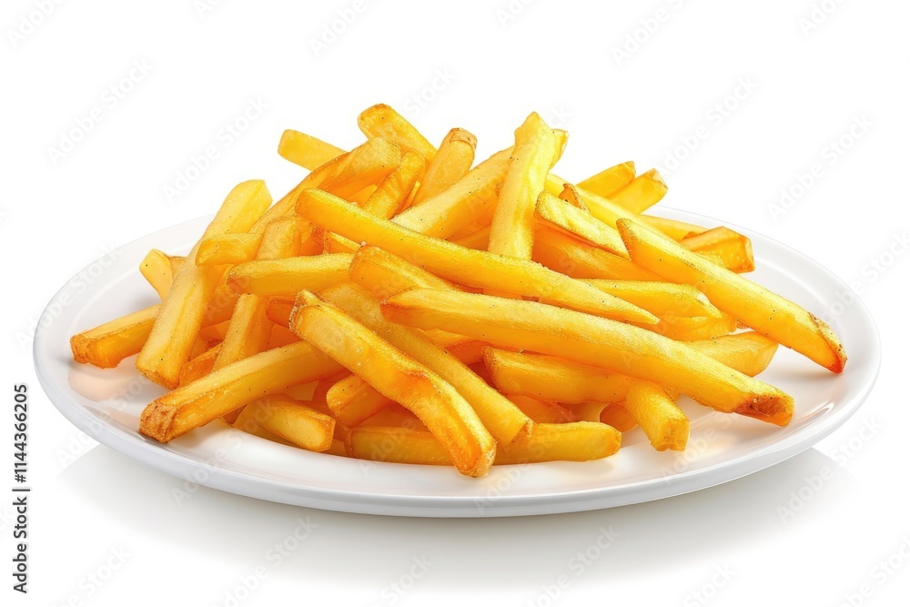 French fries on white plate isolated background. French fries on white plate isolated background.