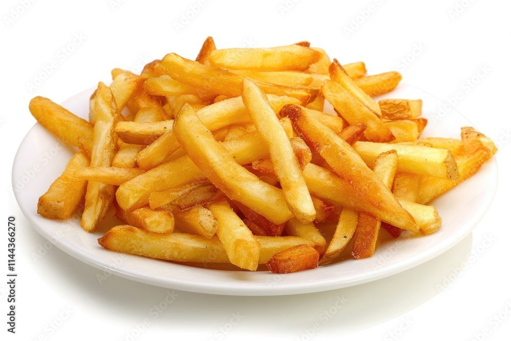 French fries on white plate isolated background. French fries on white plate isolated background.