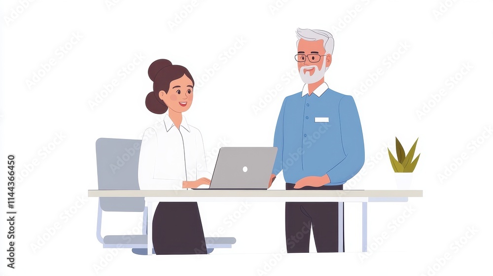Two coworkers are actively discussing work issues in the office
Two coworkers are actively discussing work issues in the office