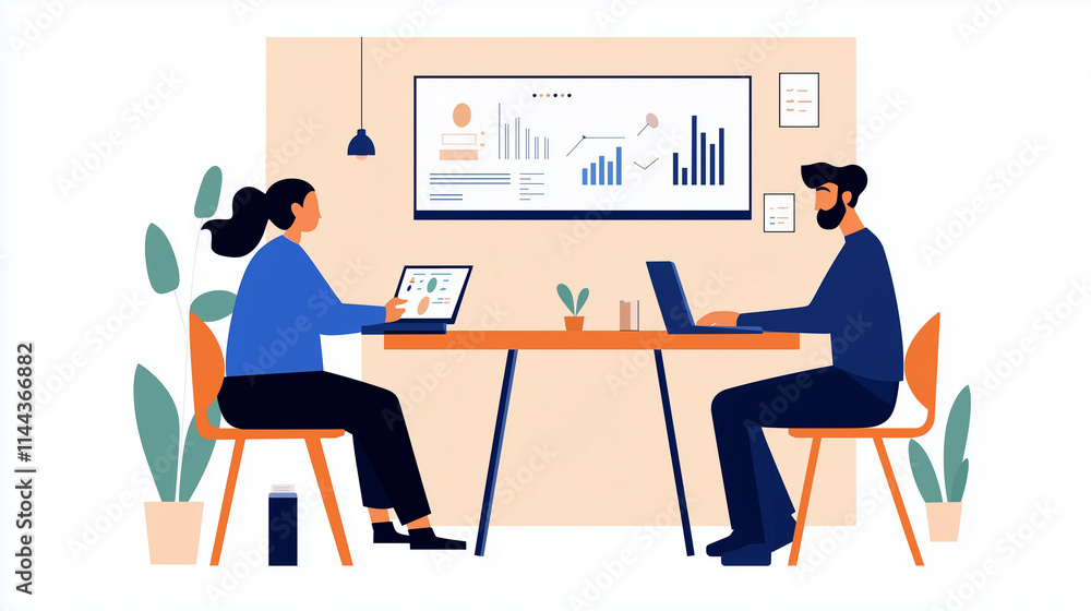 Team Analyzing Competitor Market Data, Flat Design Illustration Team Analyzing Competitor Market Data, Flat Design Illustration
