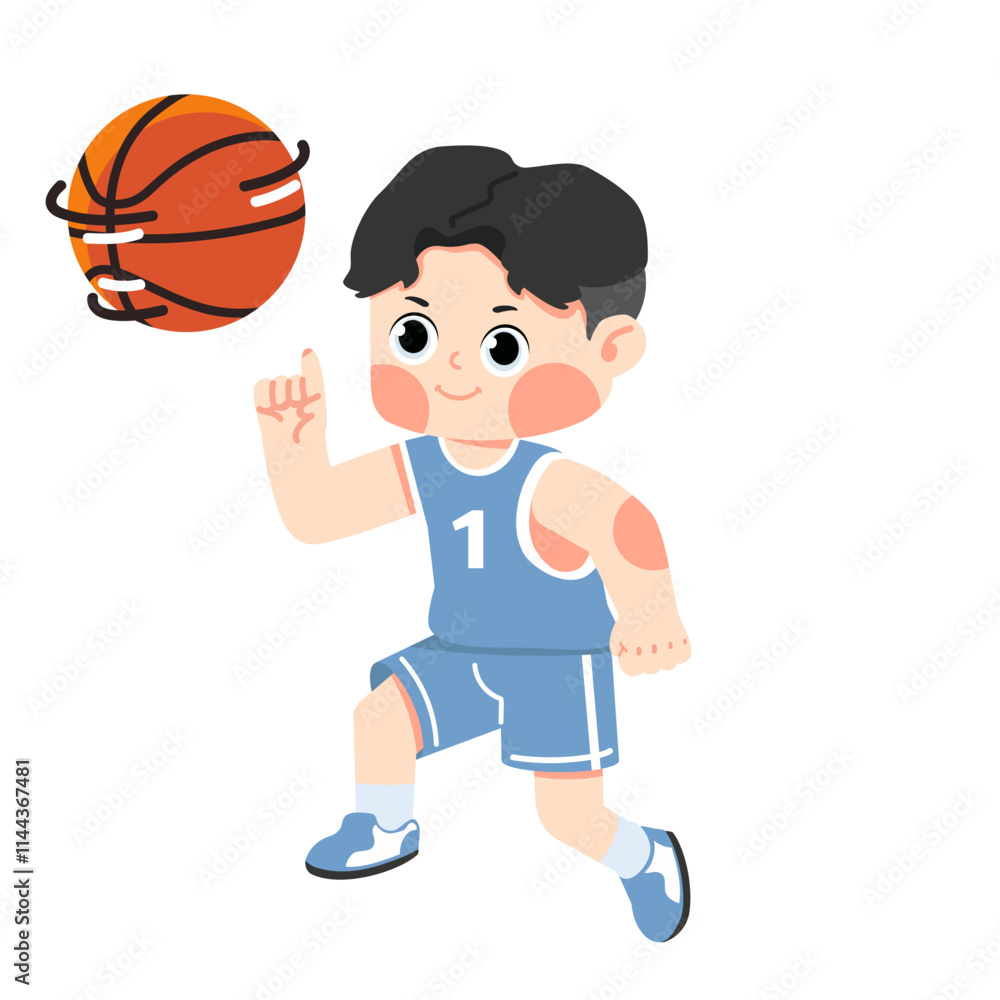 Fototapeta premium Kid Boy sportswear spinning basketball