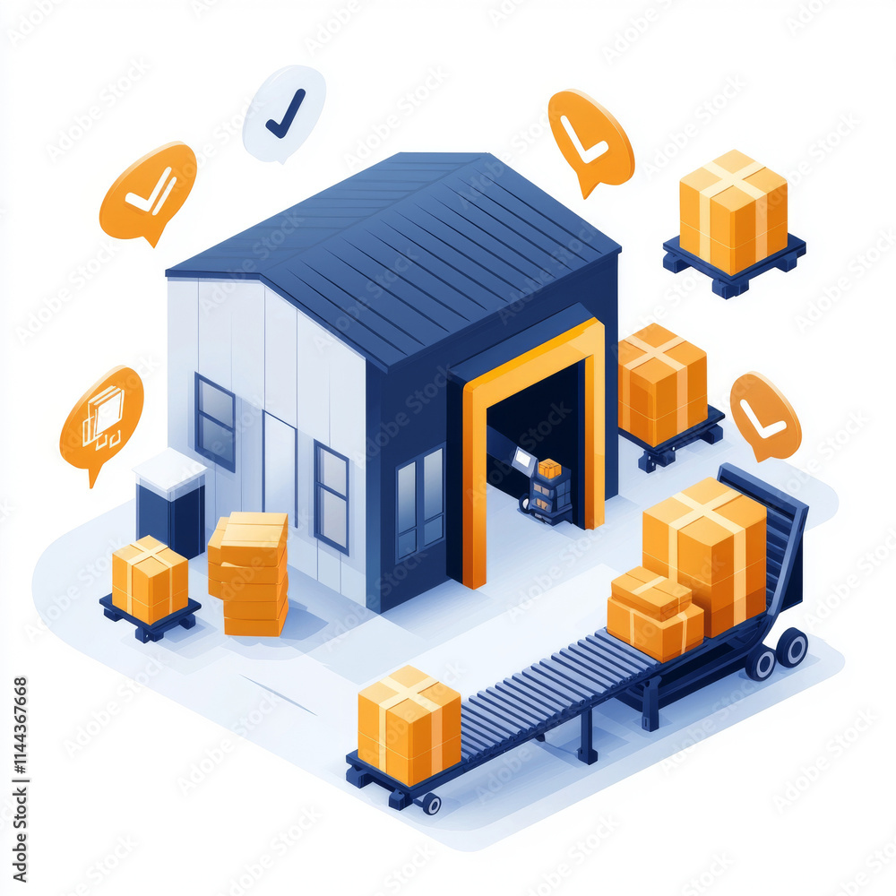 Efficient Logistics Hub with Conveyor and Packages Efficient Logistics Hub with Conveyor and Packages
