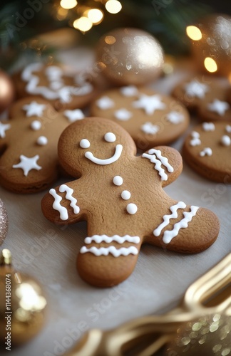 Gingerbread cookies arranged on a decorative plate during the festive season ...