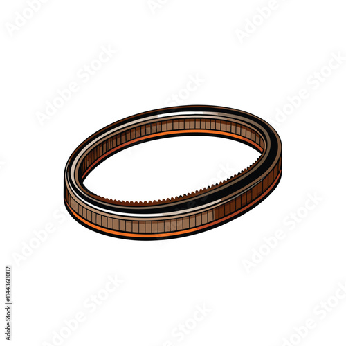 Close-up detailed shot of a single V-belt, showcasing its rubber composition and reinforced fibrous structure.  Highlight the cross-section and texture.