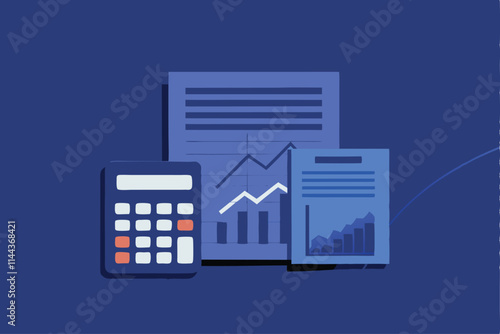 Create a vibrant vector background illustrating a calculator and a tax form, emphasizing financial calculations.