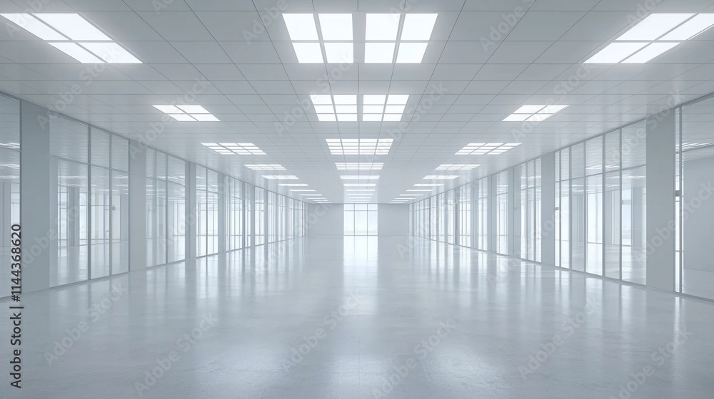 Empty modern office space with glass walls and bright lighting. Empty modern office space with glass walls and bright lighting.
