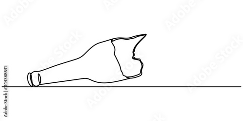One line drawing of beer bottles were smashed at the end of the table until they broke into pieces. Stop and say no to alcohol campaign. Dry January, Broken beer glass bottle continuous one line.