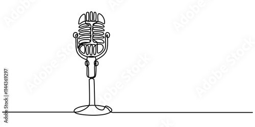 Continuous one line drawing of podcast microphone. Suitable for banner music, webinar, online training. Vector illustration, microphone line art style illustration vector eps 10, World radio day. 