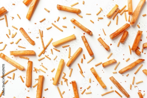 Homemade deep fried French fries on white background viewed from above