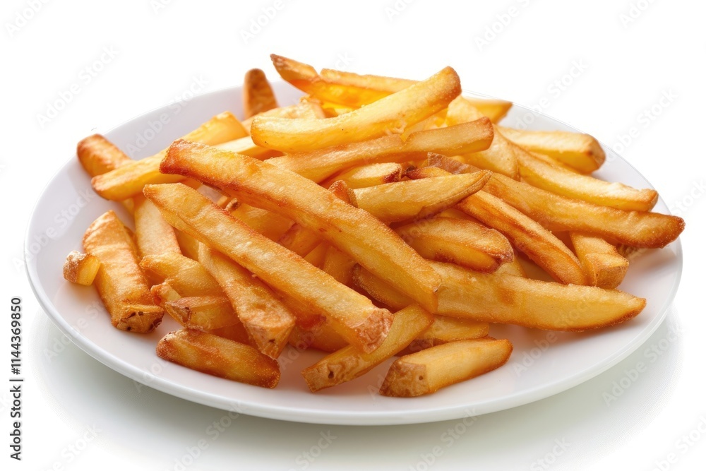 Plate of tasty French fries on white background. Plate of tasty French fries on white background.