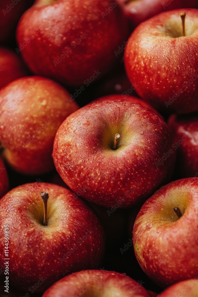Fresh red apples piled closely together showcasing their shiny skin and vibrant color in a natural arrangement Fresh red apples piled closely together showcasing their shiny skin and vibrant color in a natural arrangement