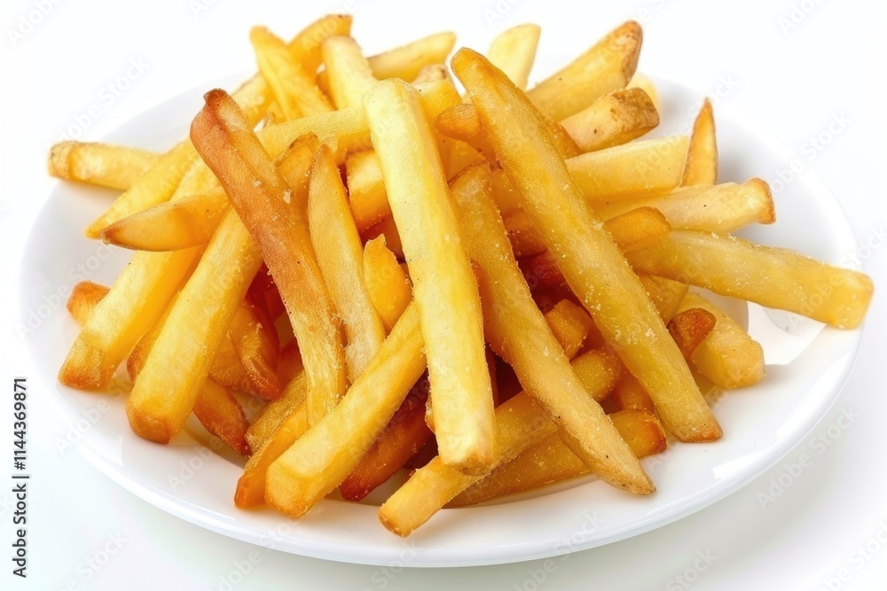 Plate of tasty French fries on white background. Plate of tasty French fries on white background.