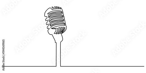 Continuous one line drawing of podcast microphone. Suitable for banner music, webinar, online training. Vector illustration, microphone line art style illustration vector eps 10, World radio day. 