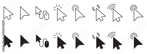 Mouse click cursor set. Click icon. Mouse pointer set. Arrow cursor. Vector illustration.