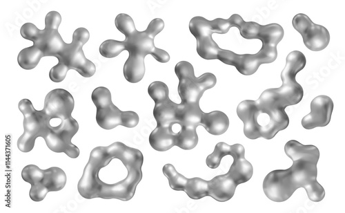 3d abstract silver blob shapes vector set