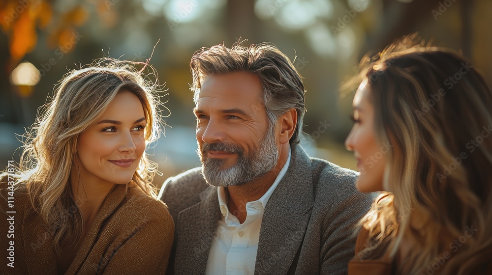 Smiling Friends Enjoying Afternoon Together in Warm Light Smiling Friends Enjoying Afternoon Together in Warm Light
